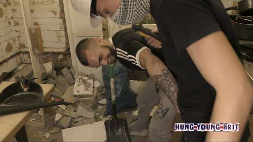HungYoungBrit – 3 Council boys fuck whilst ripping out kitchen, Josh given BIGGEST LOAD by Mike